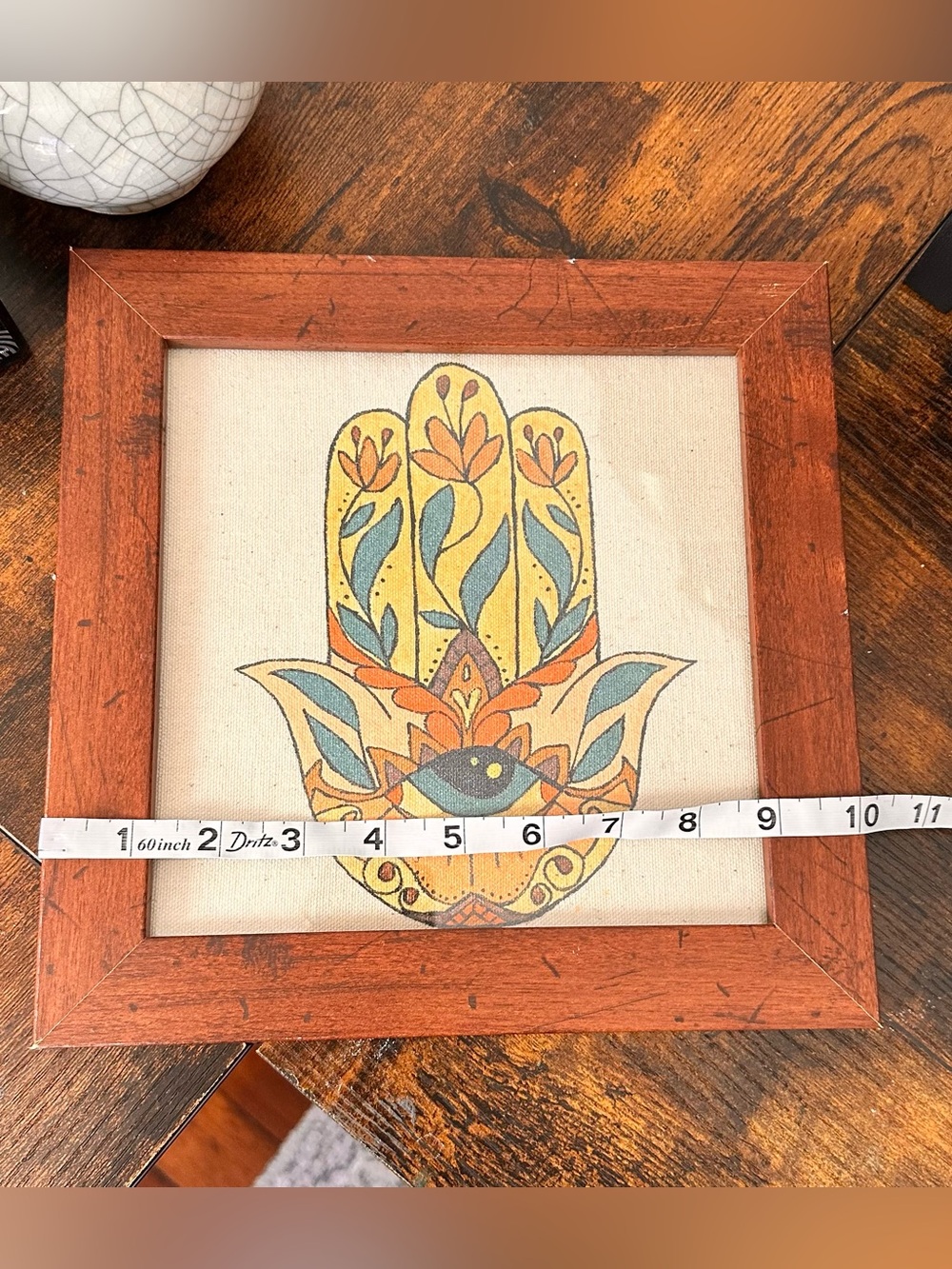 Framed Hamsa Hand Canvas Art – Handpainted - Picture 4 of 6